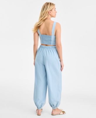 Women's Chambray Front-Tie Top & Pull-On Pants, Macy's Exclusive