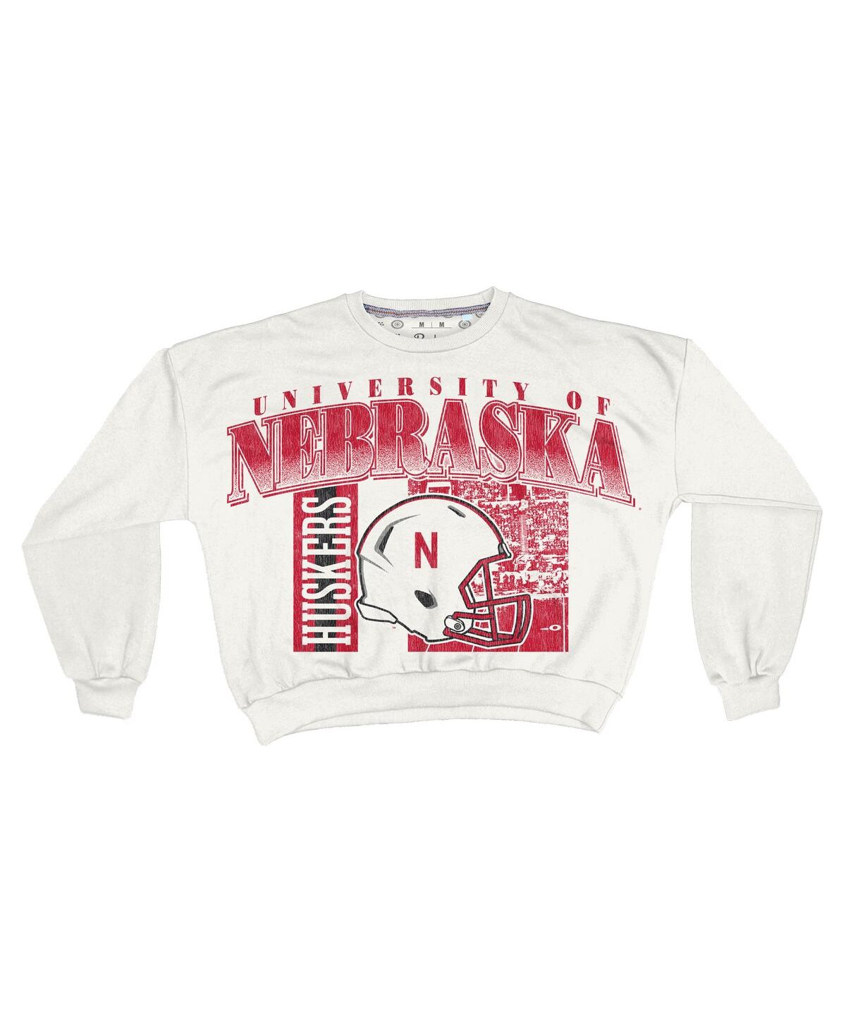 Pressbox Women's White Nebraska Huskers Oversized Janice Retro Waist-length Sweatshirt In White