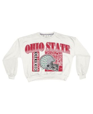 Women's White Ohio State Buckeyes Oversized Janice Retro Waist-Length Sweatshirt