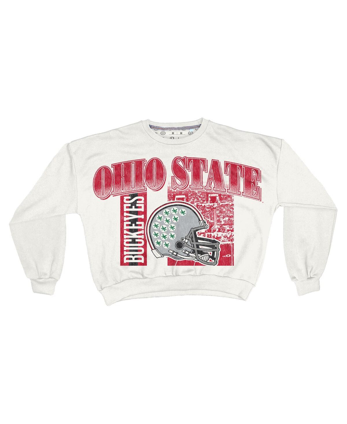 Pressbox Women's White Ohio State Buckeyes Oversized Janice Retro Waist-length Sweatshirt In Multi