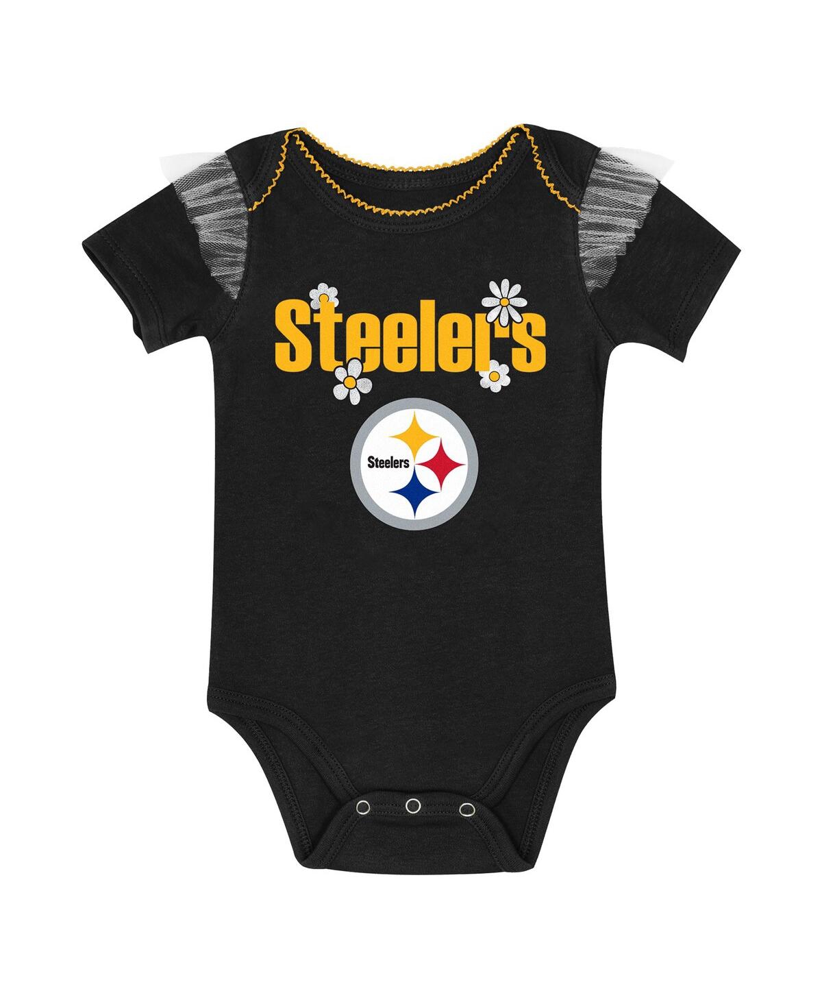 Outerstuff Girls Newborn 2-piece Black Pittsburgh Steelers My Team Rocks Bodysuit And Skirt Set In Black