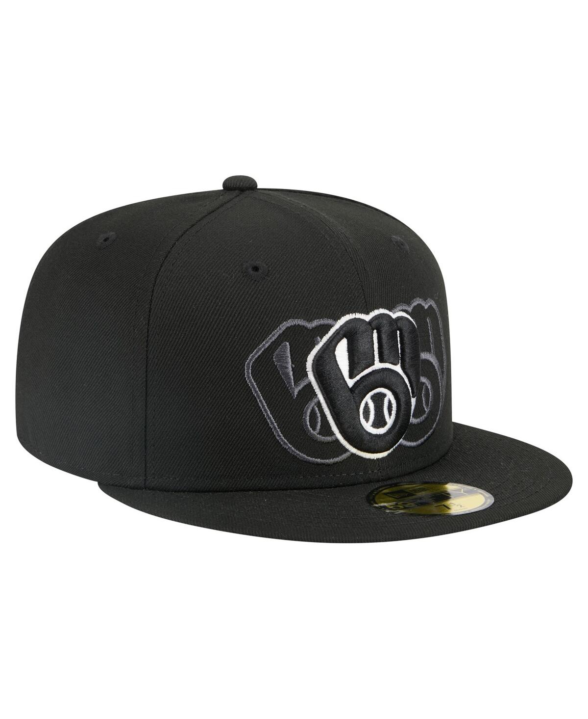 New Era Men's Black Milwaukee Brewers Tri-hit 59fifty Fitted Hat In Black