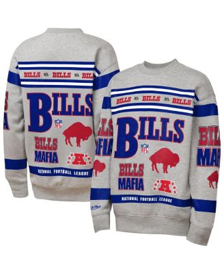 Mitchell & Ness - Big Boys and Girls Gray Buffalo Bills Throwback All-Over Print Fleece Sweatshirt