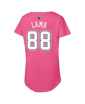 Big Girls CeeDee Lamb Pink Dallas Cowboys Player Name Number T-Shirt