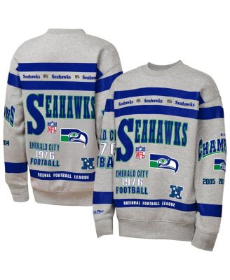 Mitchell & Ness - Big Boys and Girls Gray Seattle Seahawks Throwback All-Over Print Fleece Sweatshirt