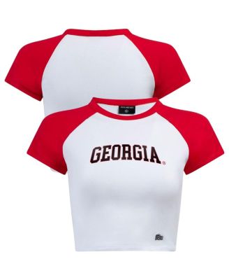 Hype And Vice - Women's White/Red Georgia Bulldogs Homerun Cropped Raglan T-Shirt