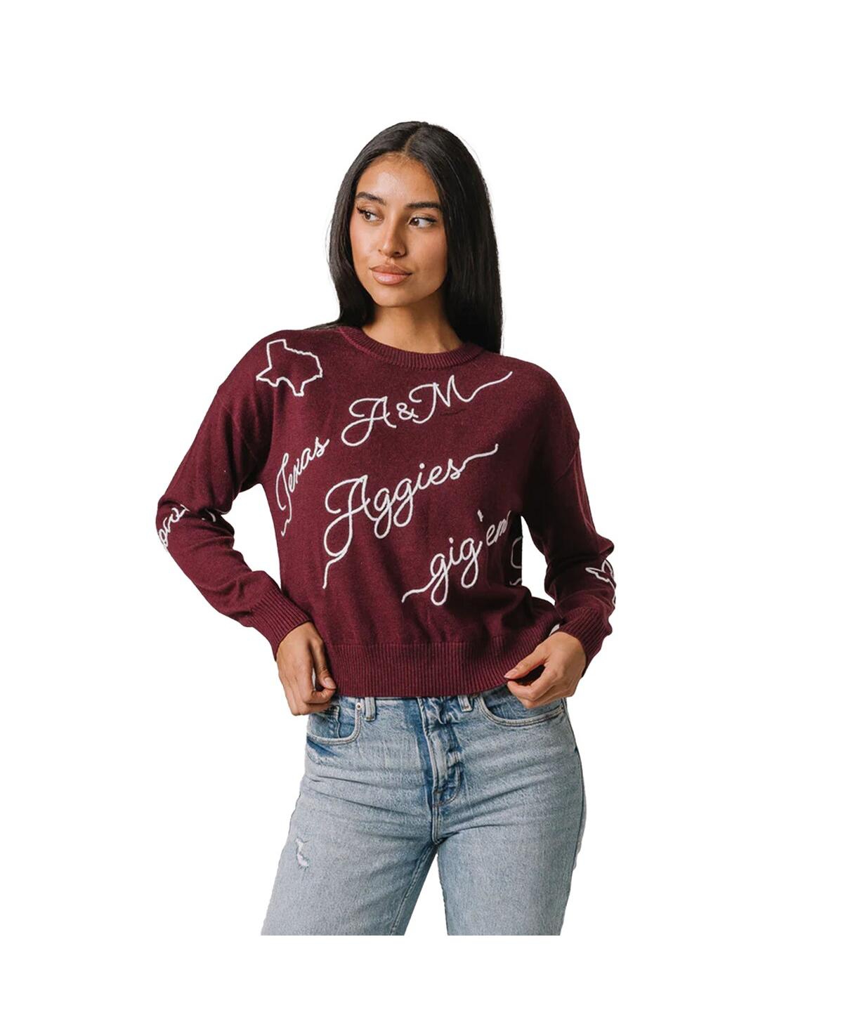Kadyluxe Women's Maroon Texas A & M Aggies Love Note Embroidered Pullover Sweater In Burgundy