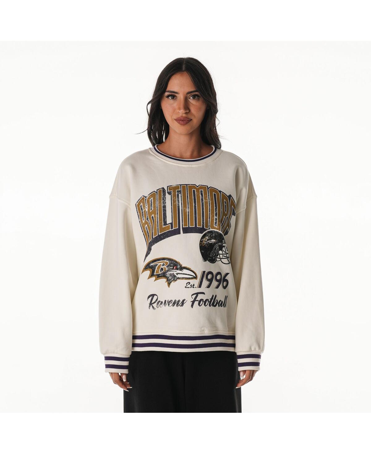 The Wild Collective Women's Cream Baltimore Ravens Oversized Vintage French Terry Sweatshirt In White