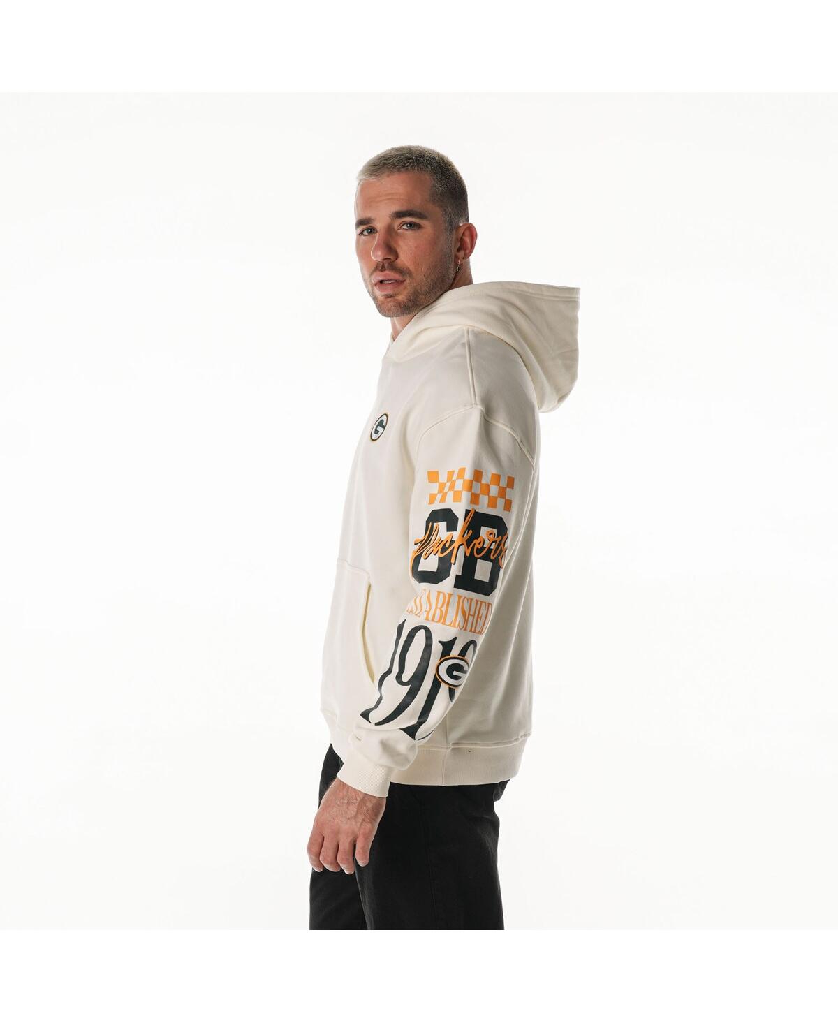 The Wild Collective Men's And Women's Cream Green Bay Packers Stacked Graphic Sleeve Fleece Hoodie In White