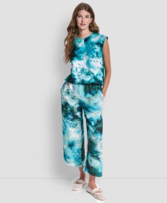 Women's Printed Drawstring Hem Sleeveless Top