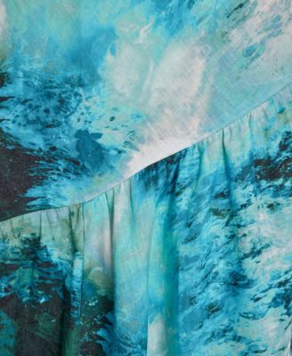 Women's Shirred Sleeveless Printed V-Neck Dress