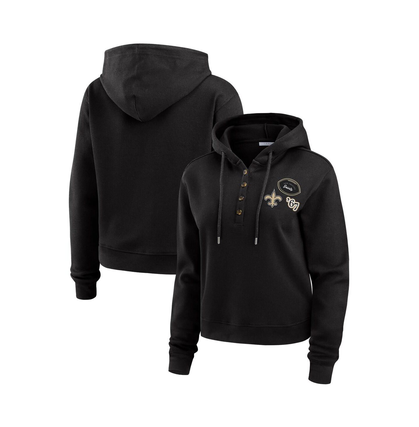 Женское худи WEAR by Erin Andrews Black New Orleans Saints Waffle Pullover Top — фото 1