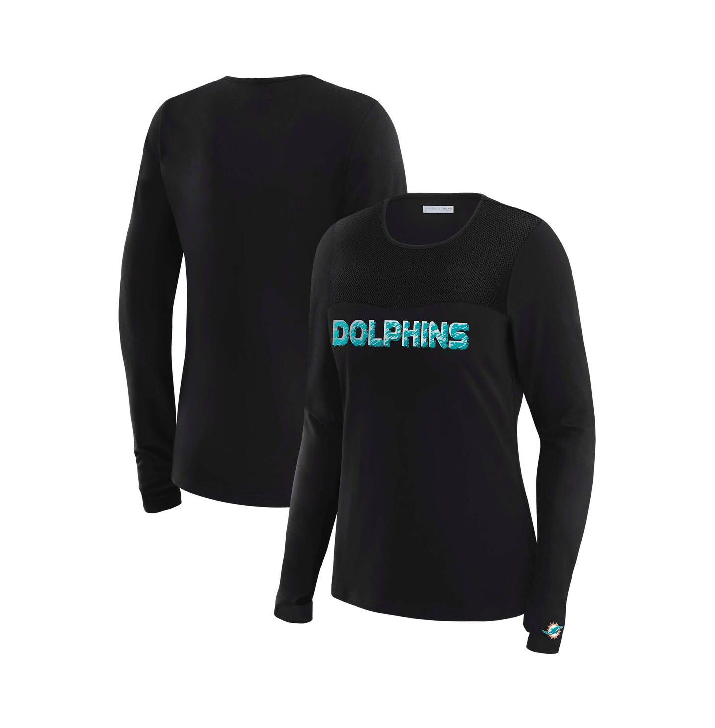 Женская футболка WEAR by Erin Andrews x Gracie Hunt Black Miami Dolphins Mesh Panel Long Sleeve — фото 1