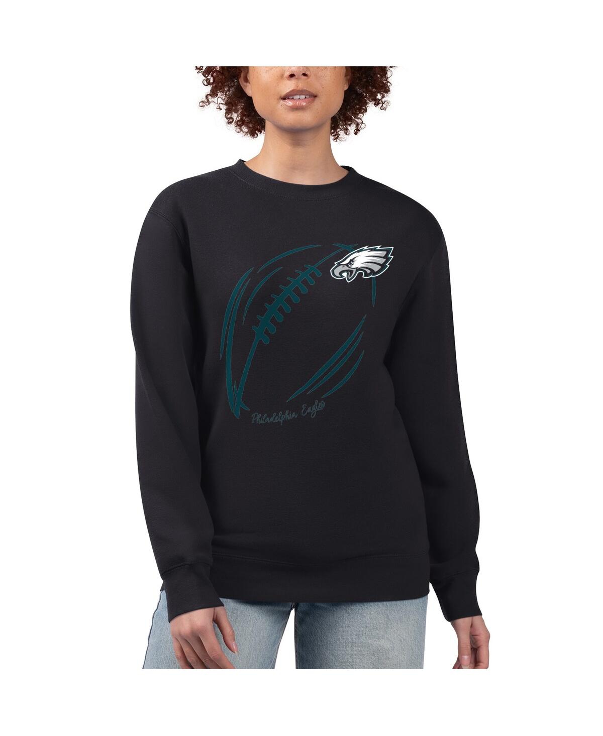 G-iii 4her By Carl Banks Women's Black Philadelphia Eagles Football Logo Graphic Fleece Tri-blend Pullover Sweatshirt