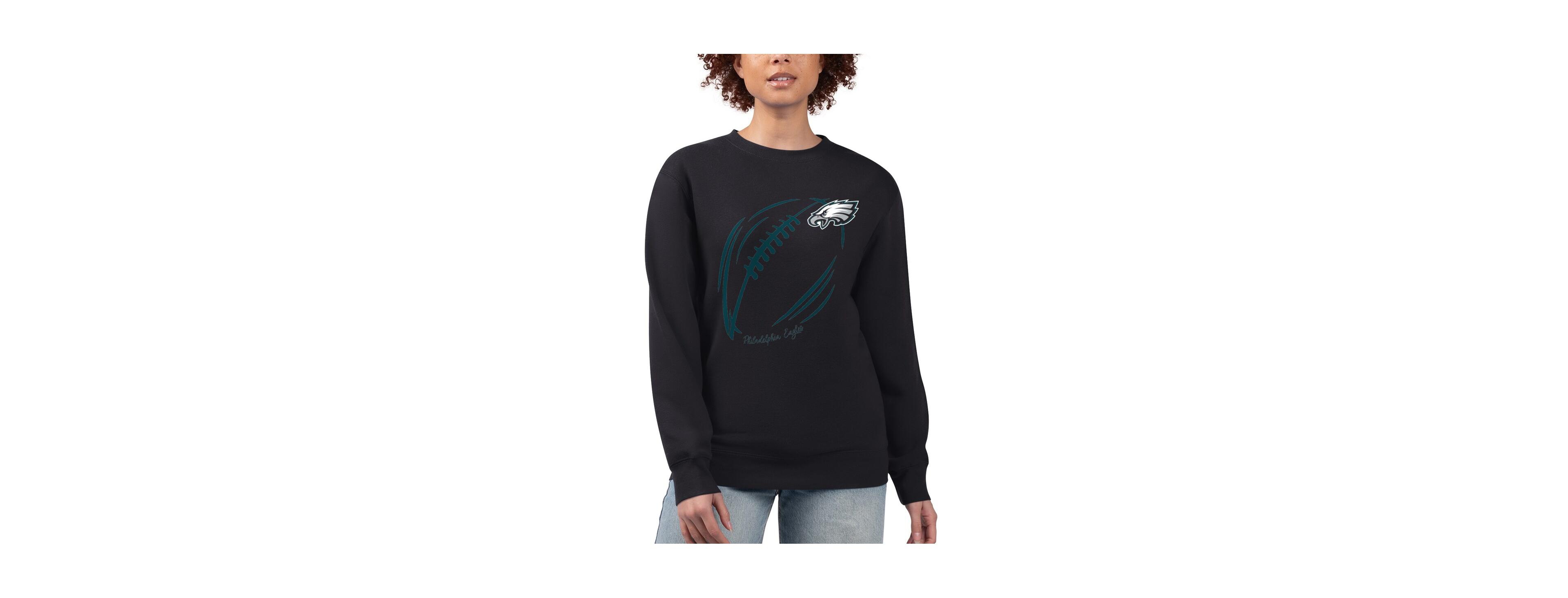 G-iii 4Her by Carl Banks Women's Black Philadelphia Eagles Football Logo Graphic Fleece Tri-Blend Pullover Sweatshirt