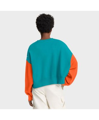 Women's Aqua Miami Dolphins Oversized Color-Block Pullover Sweatshirt