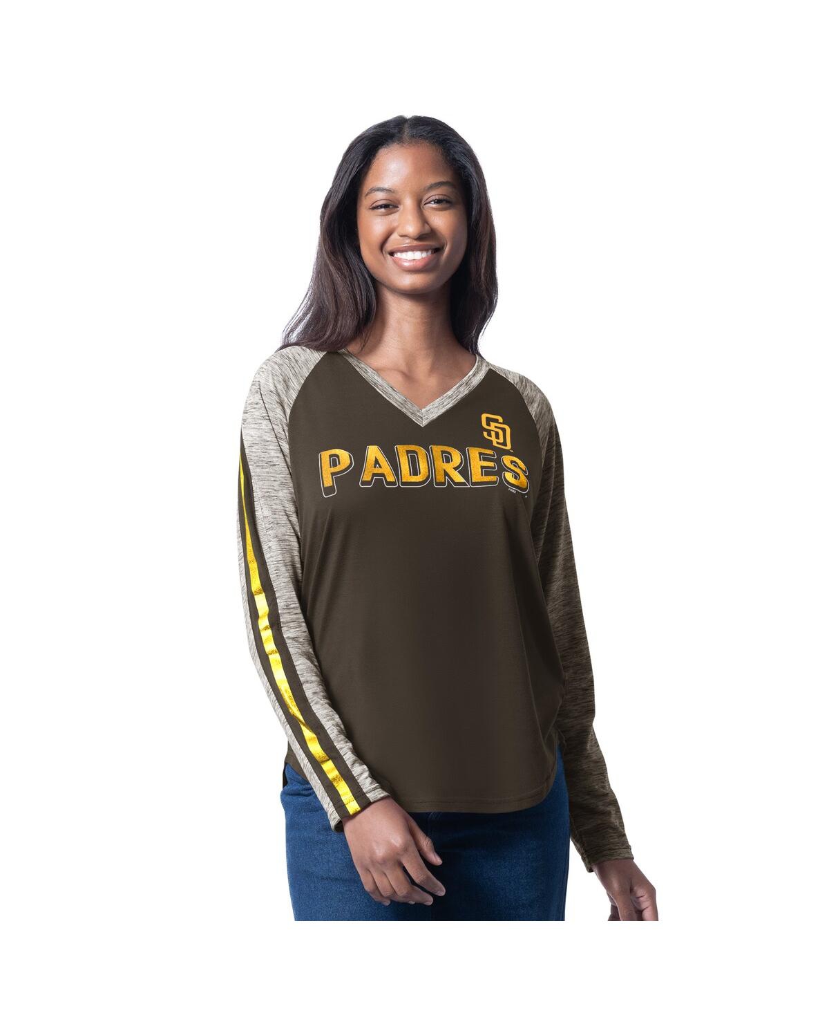 G-iii 4Her by Carl Banks Women's Brown San Diego Padres Top Dog Raglan Long Sleeve V-Neck T-Shirt