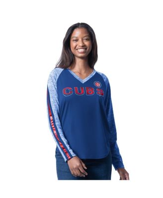 G-III 4Her by Carl Banks - Women's Royal Chicago Cubs Top Dog Raglan Long Sleeve V-Neck T-Shirt