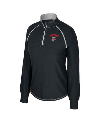 Women's Black Wisconsin Badgers Bikram Raglan Quarter-Zip Sweatshirt