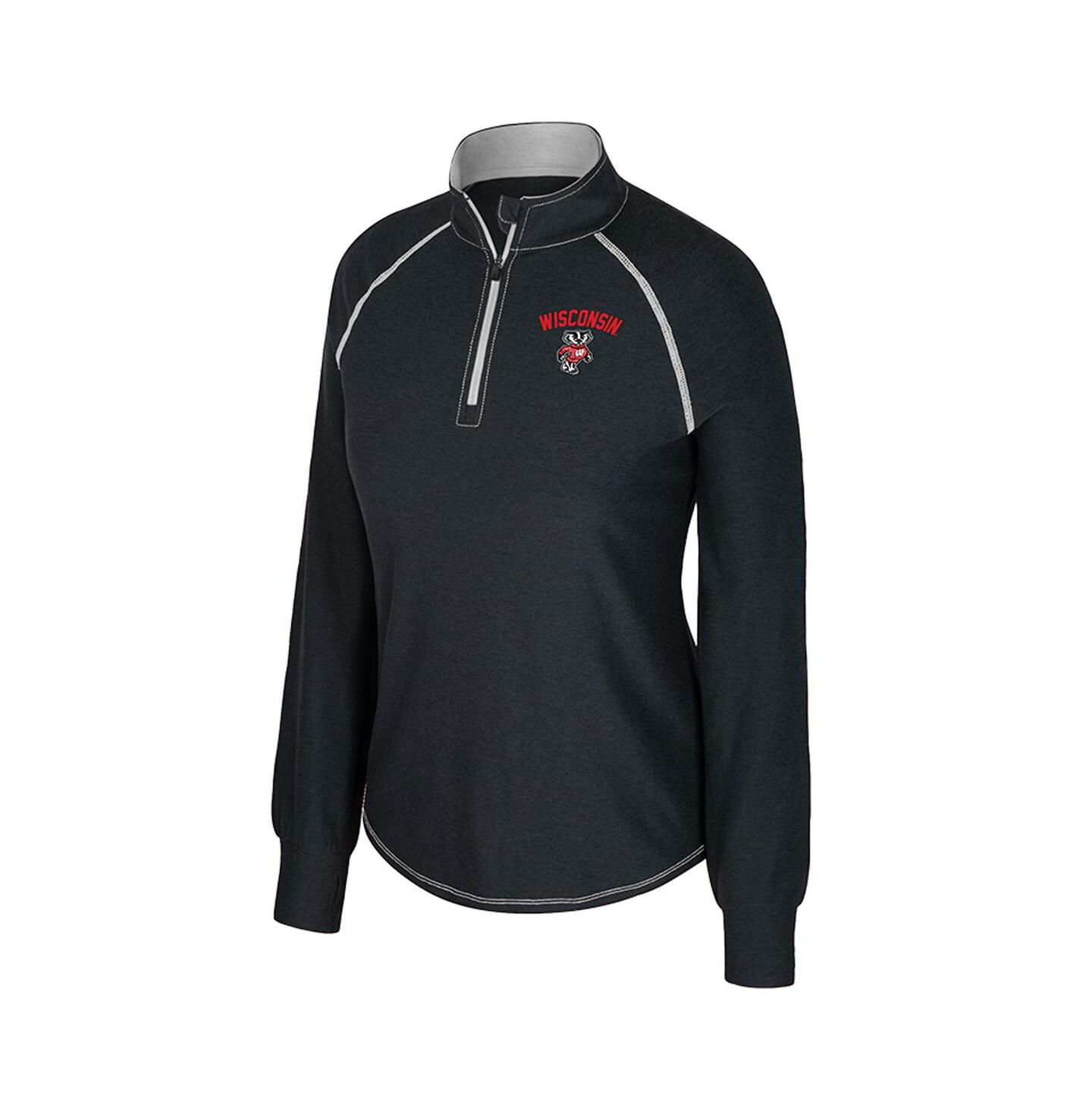 Женская толстовка Colosseum Black Wisconsin Badgers Bikram Raglan Quarter-Zip — фото 2