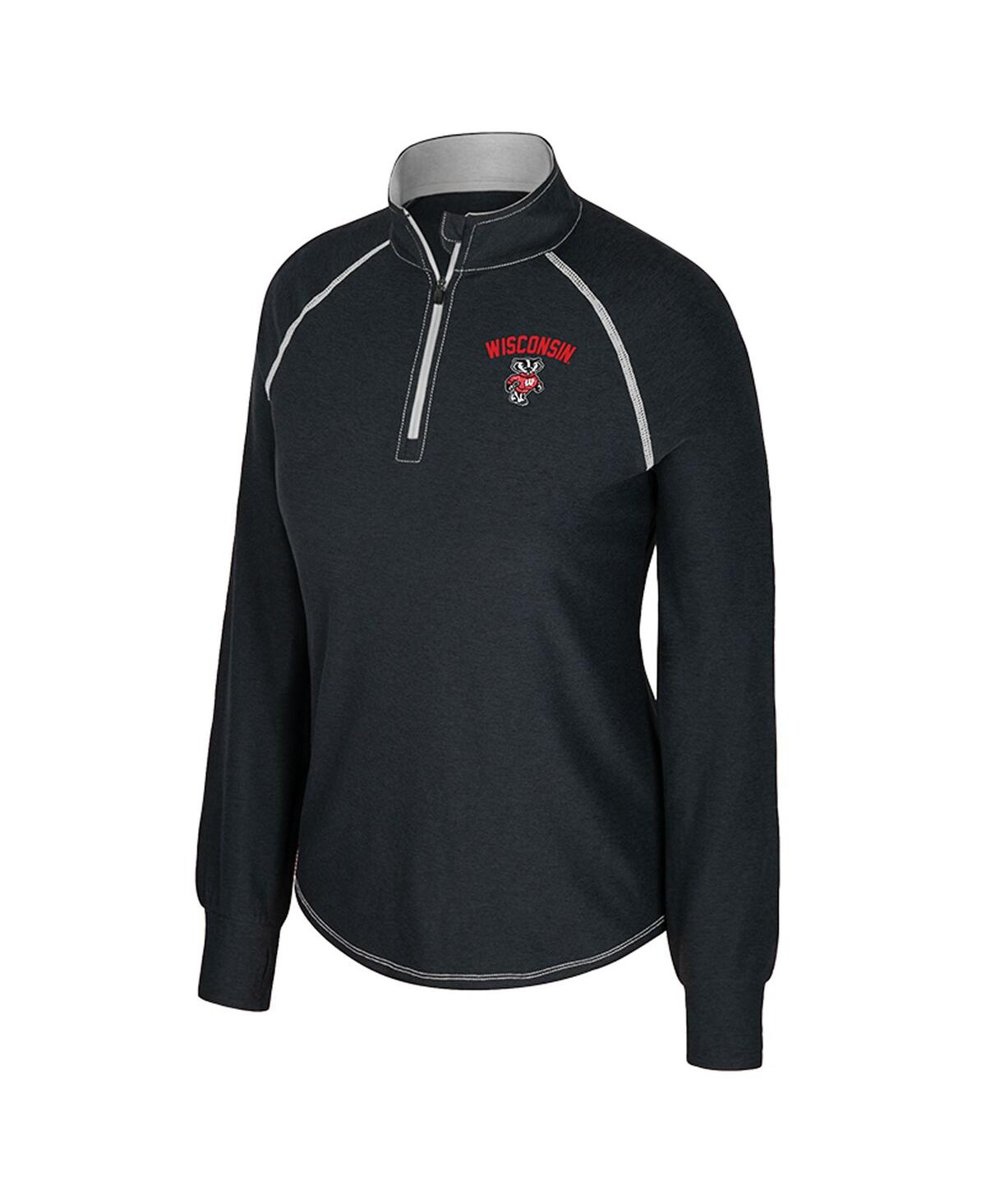 Colosseum Women's Black Wisconsin Badgers Bikram Raglan Quarter-zip Sweatshirt In Black