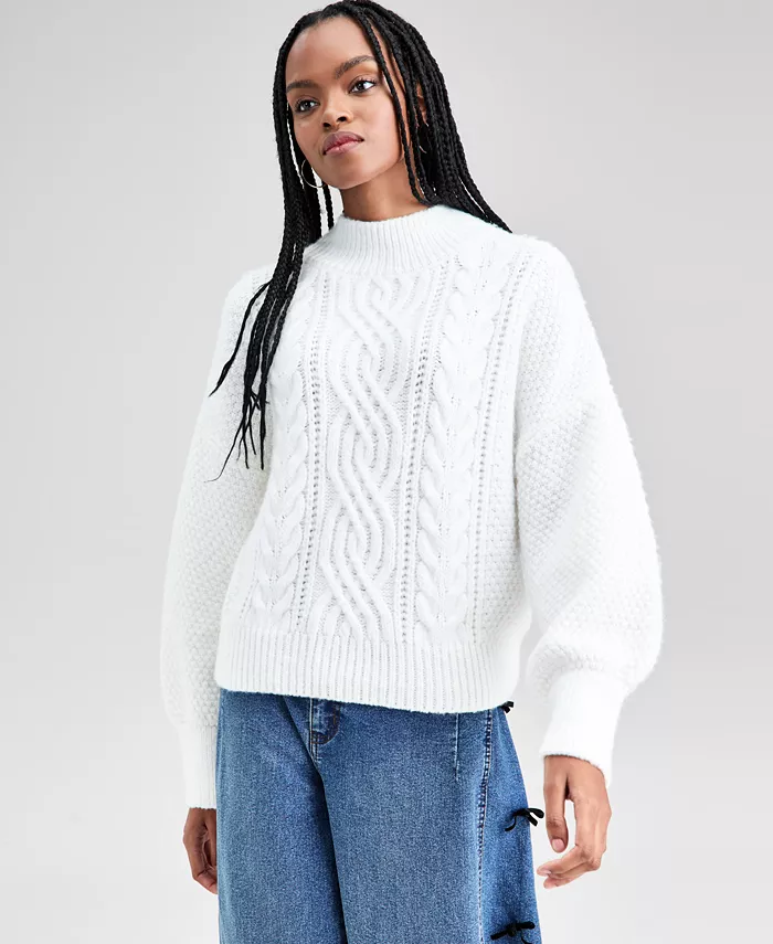 Women's Cable-Knit Mock-Neck Sweater - thumbnail 5