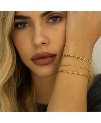 Adriana 3-Piece Stackable Bracelet Trio Set, Beaded, Figaro, Paperclip Link