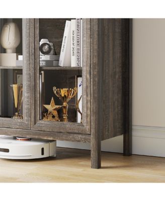 72.8" Glass Door Display Cabinet, 5-Tier with Motion LED