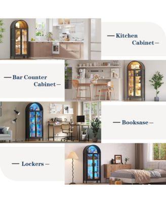 72.8" Glass Door Display Cabinet, 5-Tier with Motion LED