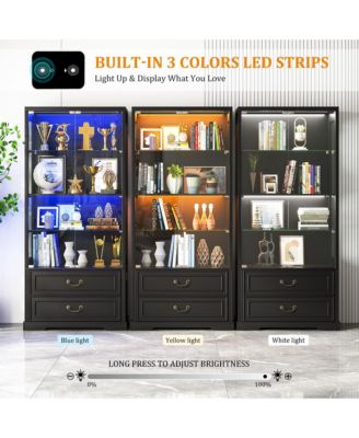 66" Glass Door Display Cabinet with Motion Sensor LED Light