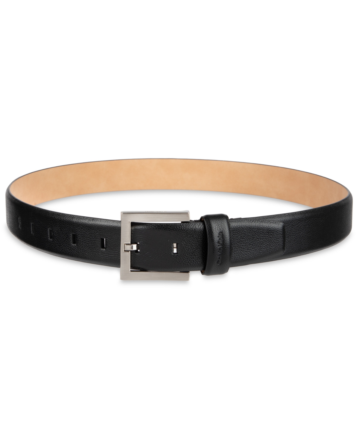 Calvin Klein Fe Harness Buckle Embossed Belt In Black