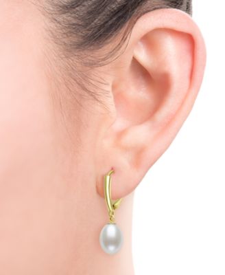 Cultured Freshwater Drop Pearl (7-8mm) Earrings in 14k Gold over Silver