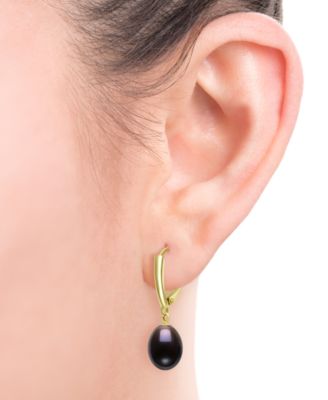 Cultured Freshwater Peacock Black Drop Pearl (7-8mm) Earrings in 14k Gold over Silver