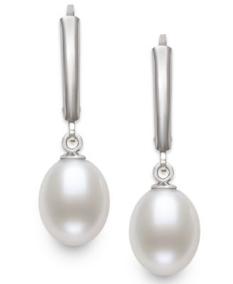 Cultured Freshwater Drop Pearl (7-8mm) Earrings in Sterling Silver