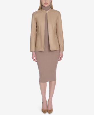 Women's Hand Stitched Detail Stand Collar Leather Jacket