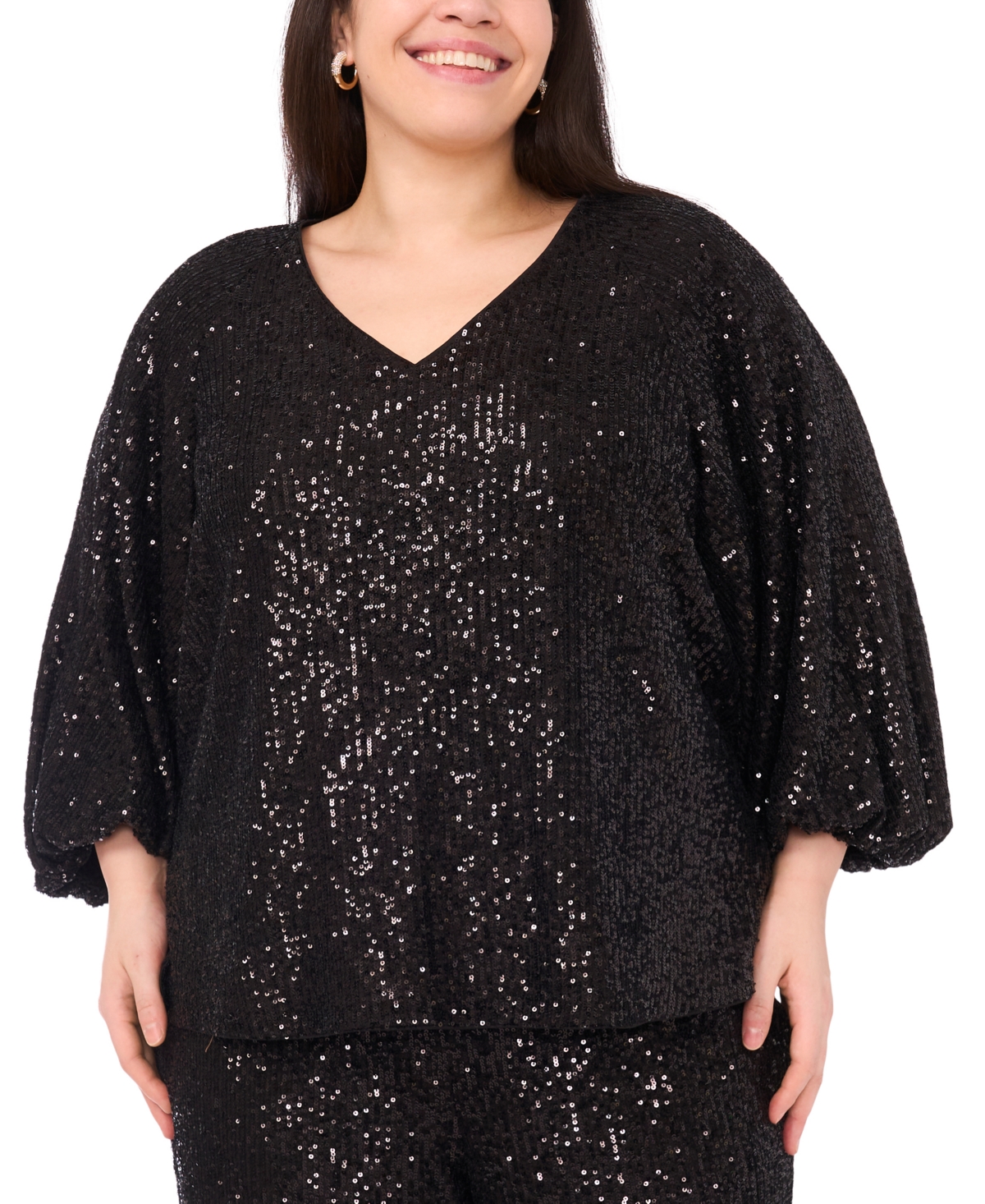 Vince Camuto Plus V-Neck Raglan 3/4-Sleeve Blouse
