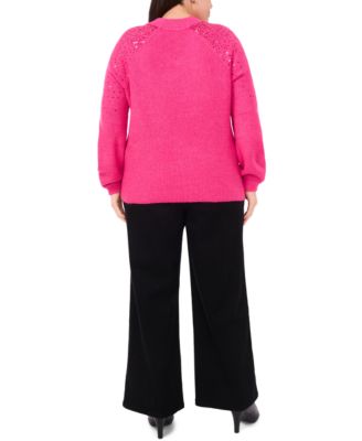Plus Size Cozy V-Neck Sequined Raglan-Sleeve Sweater
