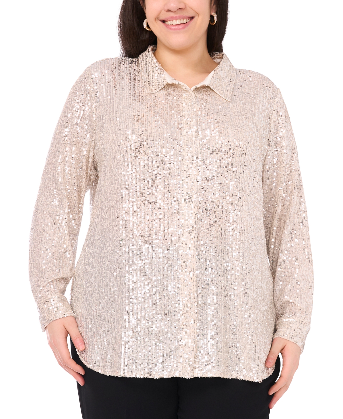 Vince Cameo Plus Size Sequined Button-Front Shirt
