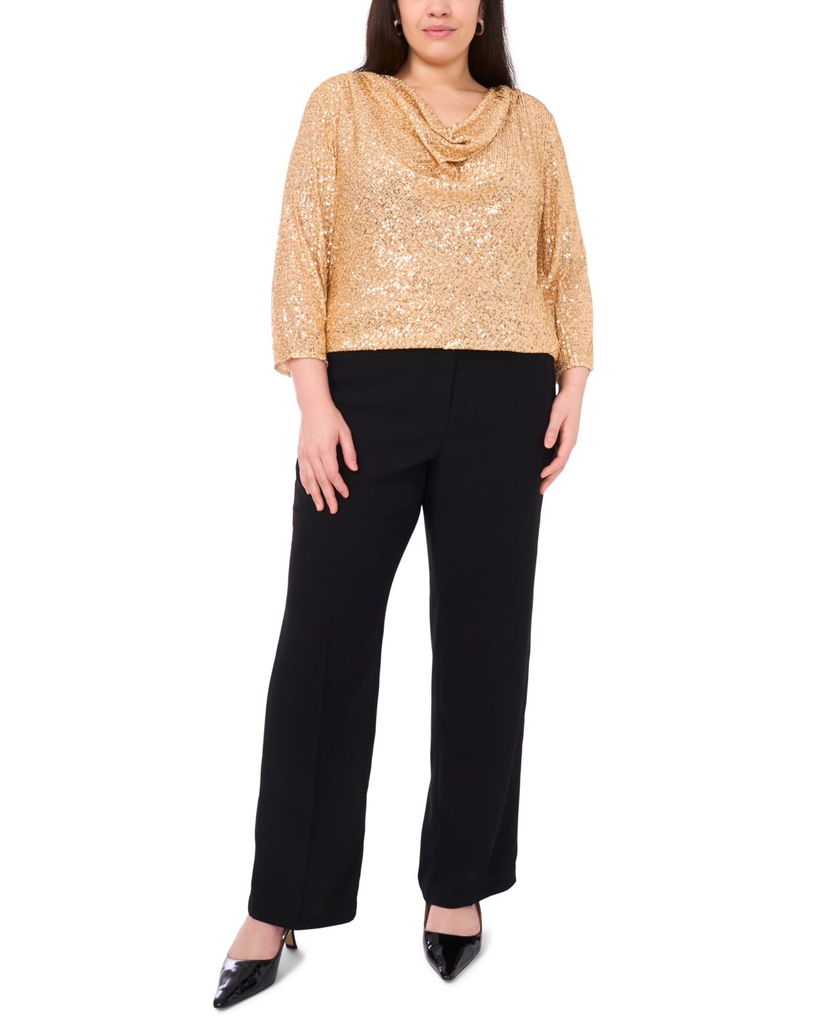 Vince Camuto Plus Drape Neck 3/4-Sleeve Top