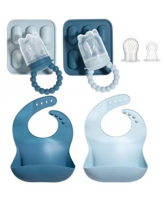 Silicone Baby Fruit Feeders and Baby Bibs Set - First Stage Baby Must-Haves, Gum-Friendly, BPA-Free, Easy to Clean Feeding Accessories for Infants
