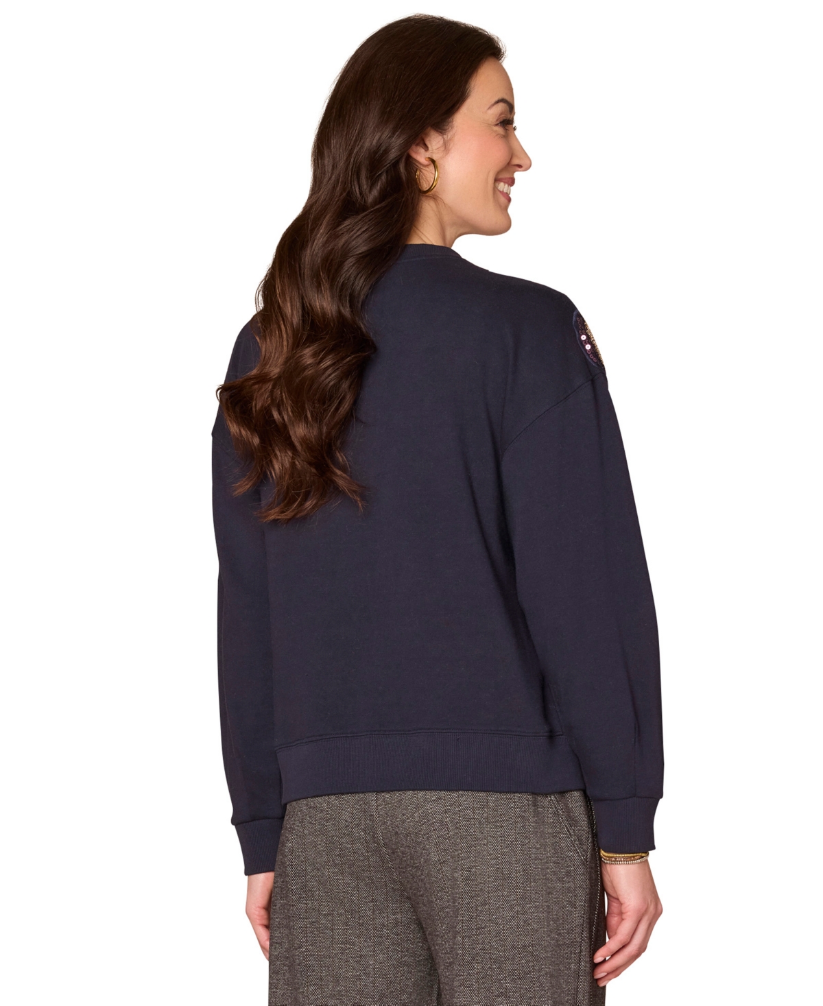 Democracy Petite Embellished Floral Crewneck Sweatshirt In Blue