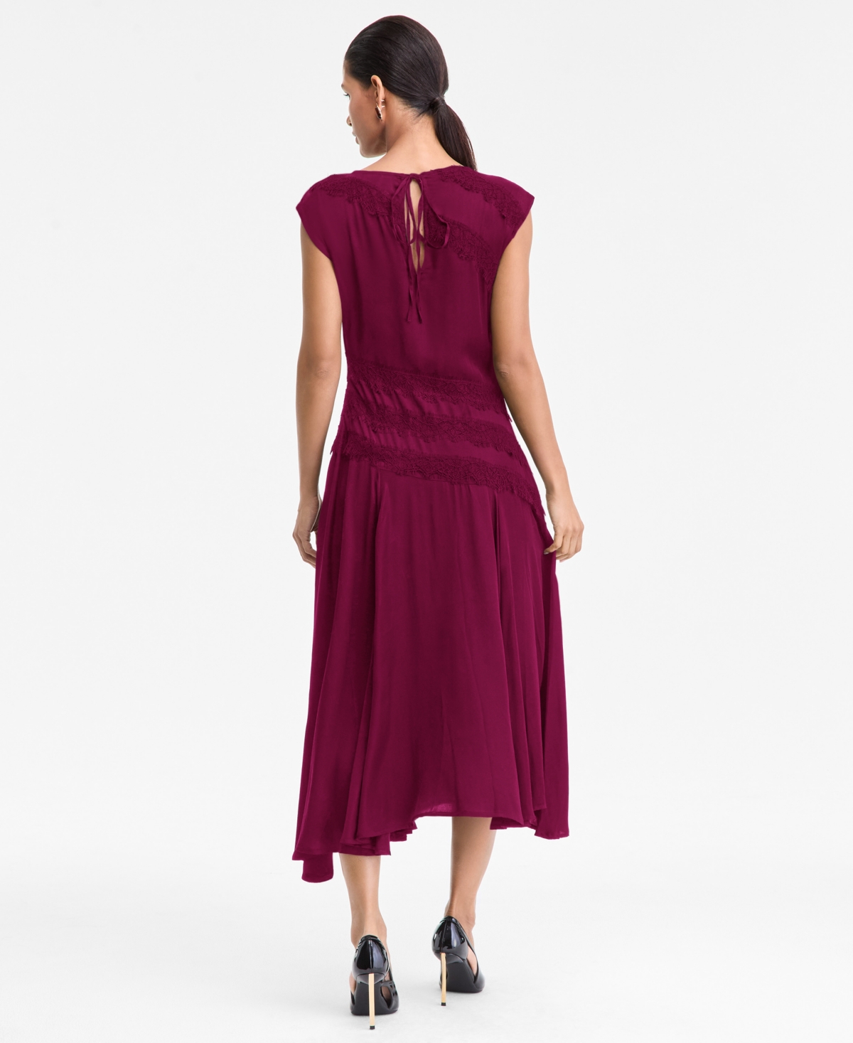 Inc International Concepts Women's Lace Stripe Midi Dress, Macy's Exclusive In Purple