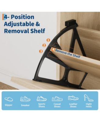 Shoe Storage Cabinet with 2 Flip Drawers, Freestanding Shoe Organizer with Metal Legs, Adjustable Shelf Narrow Shoe Rack Cabinet for Entryway, Foyer, Hallway, Living Room, Oak