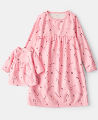 Girls' Candy Cane Print Long-Sleeve Night Gown, 2-Piece Set