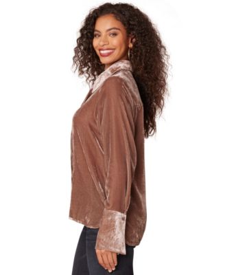 Petite Velvet Button-Front Top