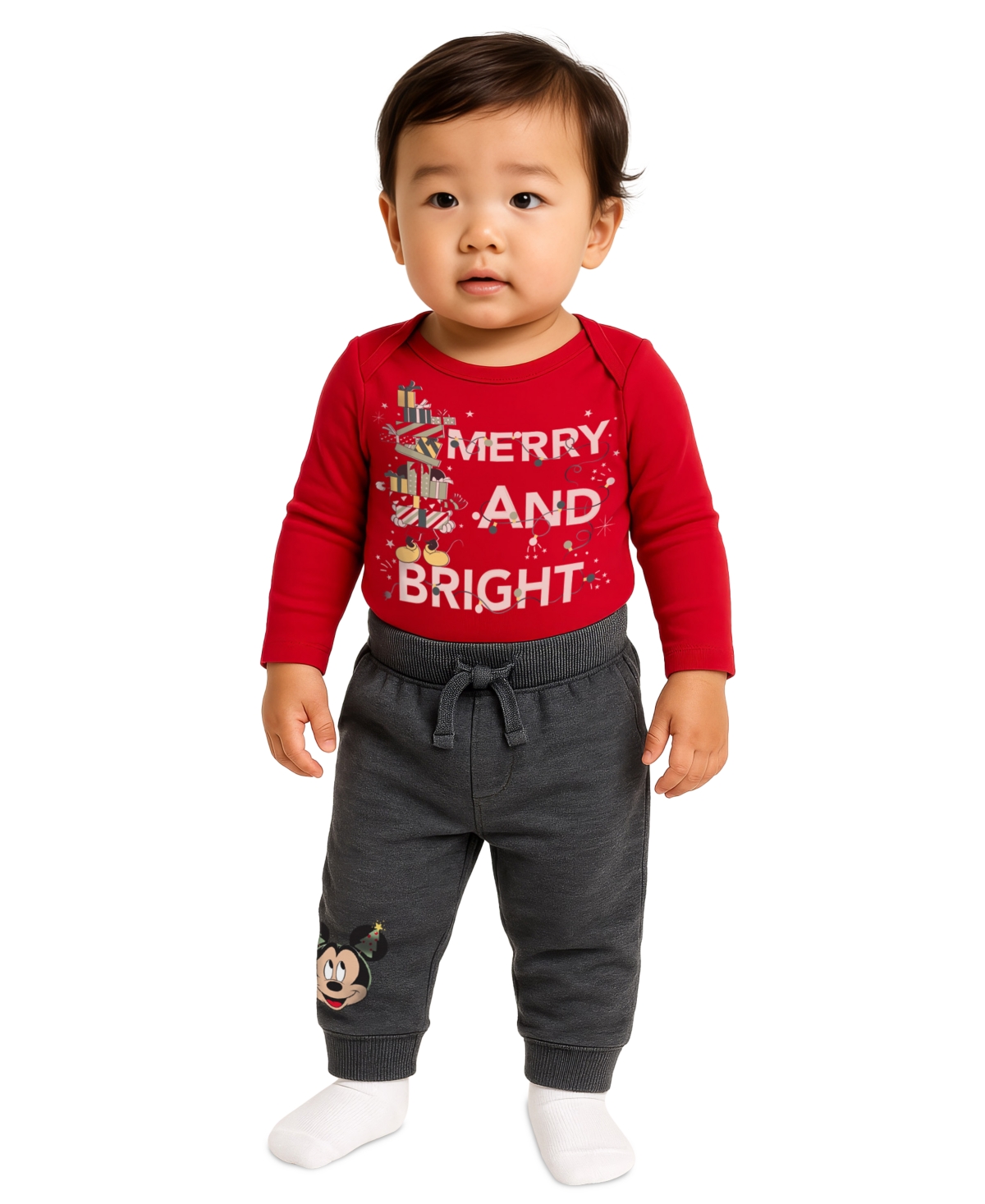 Disney Baby Boys 2-Piece Mickey Mouse Merry and Bright Bodysuit Pants Set