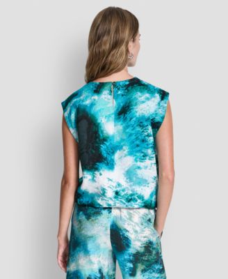 Women's Printed Drawstring Hem Sleeveless Top