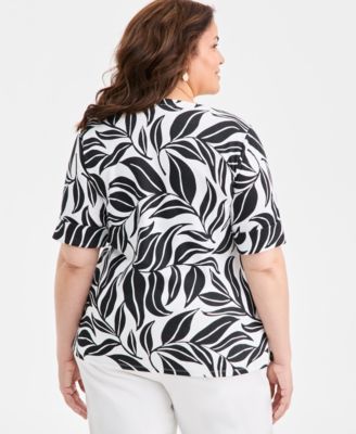 Plus Size Boat-Neck Cuffed-Sleeve Top, Macy's Exclusive