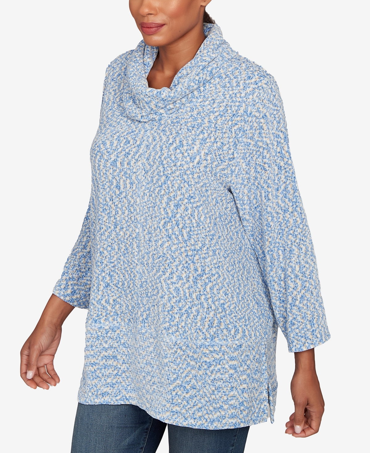 Ruby Rd. Petite Cowl Neck Space Dye Chenille Knit Top In Blue