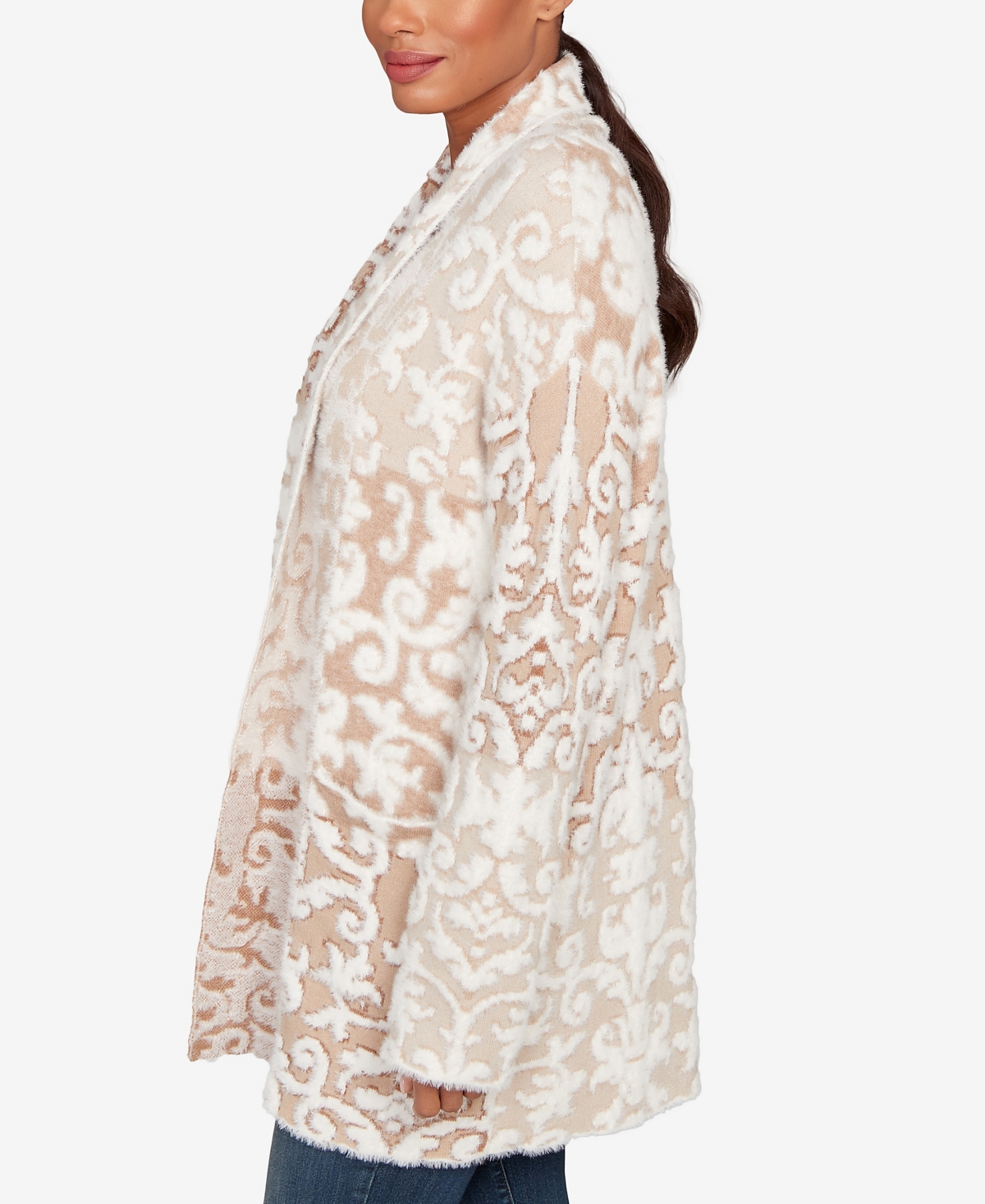 Ruby Rd. Petite Eyelash Scroll Jacquard Cardigan Sweater